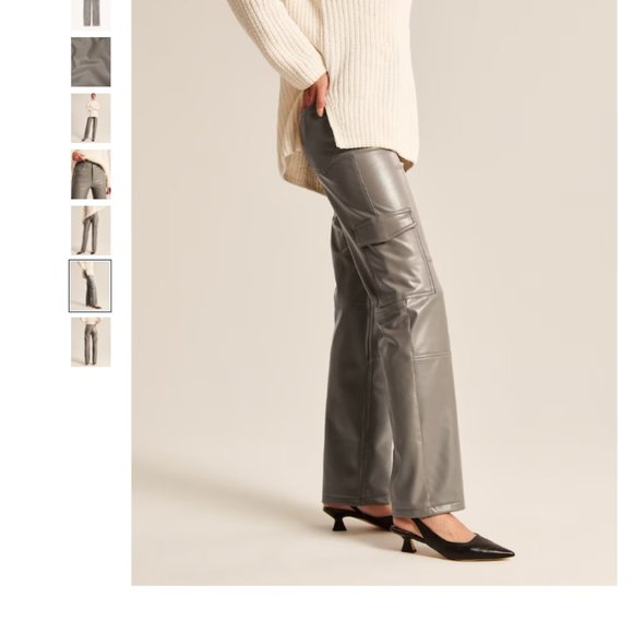 Abercrombie Women's Vegan Leather Cargo 90s Relaxed Pant Gray 34 reg - Picture 6 of 14